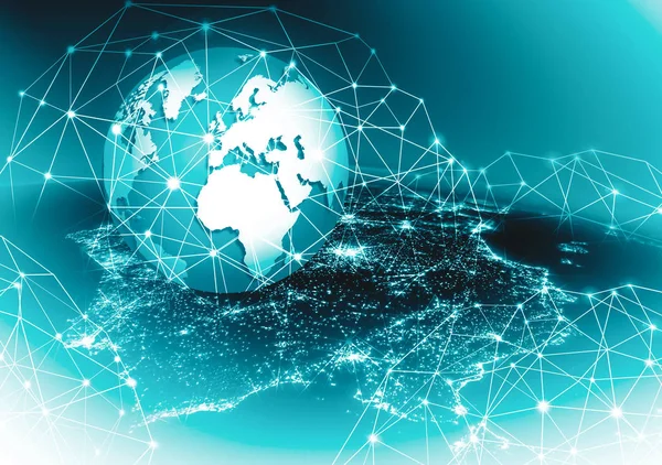 Dünyadan Uzaya. Kavram serisinden küresel iş dünyasının en iyi internet kavramı. Bu görüntünün elementleri NASA tarafından döşenmiştir. 3B illüstrasyon