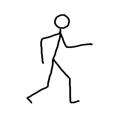 Yürüme adam, şık tasarım, reklam, afiş, kart beyaz bir arka plan, İdeogramlar için uygun siyah kurşun kalemle çizim ilkel