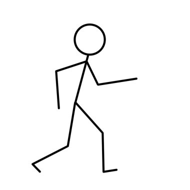 Yürüme adam, şık tasarım, reklam, afiş, kart beyaz bir arka plan, İdeogramlar için uygun siyah kurşun kalemle çizim ilkel