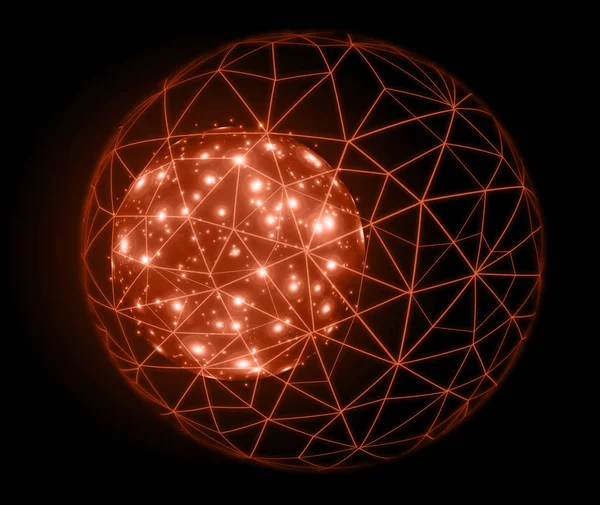 Abstrakt bakgrund. Abstrakt glödande boll, kommunikationslinjer, abstrakt internet symbol, kommunikation, teknik. — Stockfoto