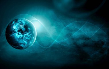 Dünyadan Uzaya. Kavram serisinden küresel iş dünyasının en iyi internet kavramı. Bu görüntünün elementleri NASA tarafından döşenmiştir. 3B illüstrasyon