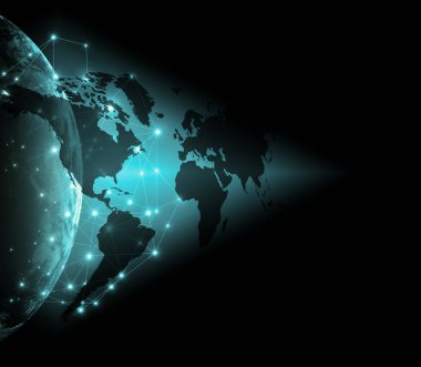 Dünyadan Uzaya. Kavram serisinden küresel iş dünyasının en iyi internet kavramı. Bu görüntünün elementleri NASA tarafından döşenmiştir. 3B illüstrasyon