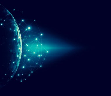 Dünyadan Uzaya. Kavram serisinden küresel iş dünyasının en iyi internet kavramı. Bu görüntünün elementleri NASA tarafından döşenmiştir. 3B illüstrasyon