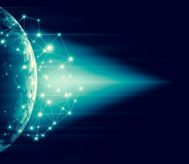 Dünyadan Uzaya. Kavram serisinden küresel iş dünyasının en iyi internet kavramı. Bu görüntünün elementleri NASA tarafından döşenmiştir. 3B illüstrasyon