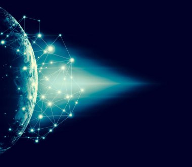 Dünyadan Uzaya. Kavram serisinden küresel iş dünyasının en iyi internet kavramı. Bu görüntünün elementleri NASA tarafından döşenmiştir. 3B illüstrasyon