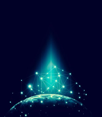Dünyadan Uzaya. Kavram serisinden küresel iş dünyasının en iyi internet kavramı. Bu görüntünün elementleri NASA tarafından döşenmiştir. 3B illüstrasyon