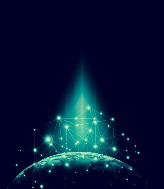 Dünyadan Uzaya. Kavram serisinden küresel iş dünyasının en iyi internet kavramı. Bu görüntünün elementleri NASA tarafından döşenmiştir. 3B illüstrasyon