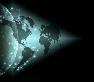 Dünyadan Uzaya. Kavram serisinden küresel iş dünyasının en iyi internet kavramı. Bu görüntünün elementleri NASA tarafından döşenmiştir. 3B illüstrasyon