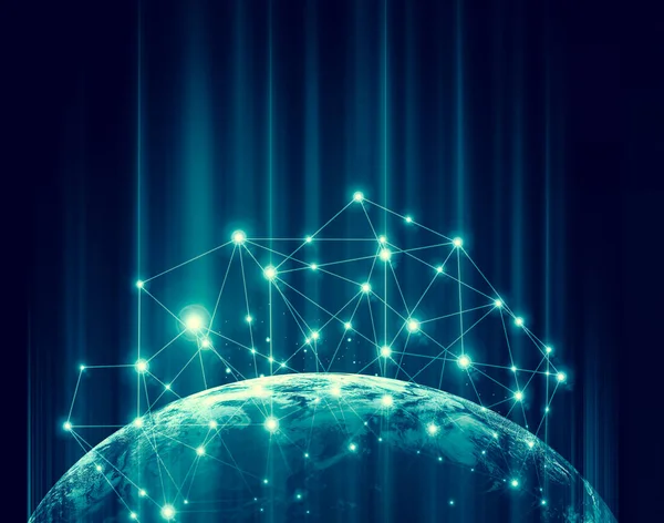 Dünyadan Uzaya. Kavram serisinden küresel iş dünyasının en iyi internet kavramı. Bu görüntünün elementleri NASA tarafından döşenmiştir. 3B illüstrasyon