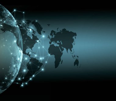 Dünyadan Uzaya. Kavram serisinden küresel iş dünyasının en iyi internet kavramı. Bu görüntünün elementleri NASA tarafından döşenmiştir. 3B illüstrasyon