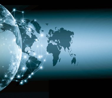 Dünyadan Uzaya. Kavram serisinden küresel iş dünyasının en iyi internet kavramı. Bu görüntünün elementleri NASA tarafından döşenmiştir. 3B illüstrasyon