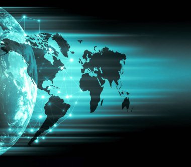 Dünyadan Uzaya. Kavram serisinden küresel iş dünyasının en iyi internet kavramı. Bu görüntünün elementleri NASA tarafından döşenmiştir. 3B illüstrasyon