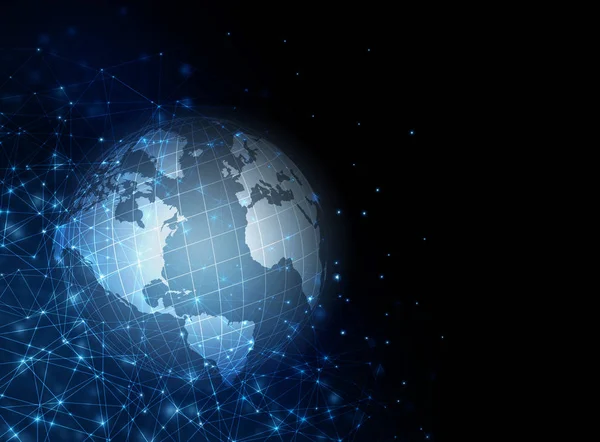 Global iş dünyasının en iyi internet kavramı. Küre, teknolojik arka planda parlayan çizgiler. Wi-Fi, ışınlar, semboller İnternet, 3 boyutlu illüstrasyon