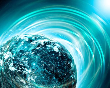 Dünyadan Uzaya. Kavram serisinden küresel iş dünyasının en iyi internet kavramı. Bu görüntünün elementleri NASA tarafından döşenmiştir. 3B illüstrasyon
