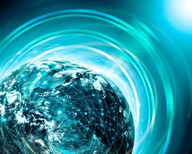 Dünyadan Uzaya. Kavram serisinden küresel iş dünyasının en iyi internet kavramı. Bu görüntünün elementleri NASA tarafından döşenmiştir. 3B illüstrasyon