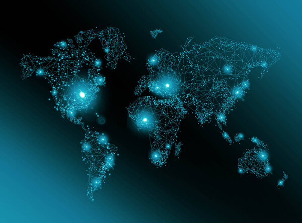 Карта мира на технологическом фоне, светящиеся линии символов Интернета, радио, телевидения, мобильной и спутниковой связи
.