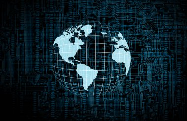 Global iş dünyasının en iyi internet kavramı. Küre, teknolojik arka planda parlayan çizgiler. Wi-Fi, ışınlar, semboller İnternet, 3 boyutlu illüstrasyon