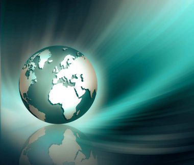 Global iş dünyasının en iyi internet kavramı. Küre, teknolojik arka planda parlayan çizgiler. Wi-Fi, ışınlar, semboller İnternet, 3 boyutlu illüstrasyon