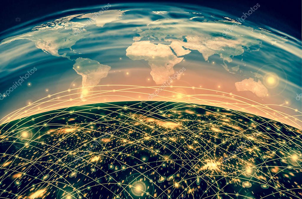 Best Internet Concept. Globe, glowing lines on technological background. Electronics, Wi-Fi, rays, symbols Internet, television, mobile and satellite communications. Technology 3D illustration