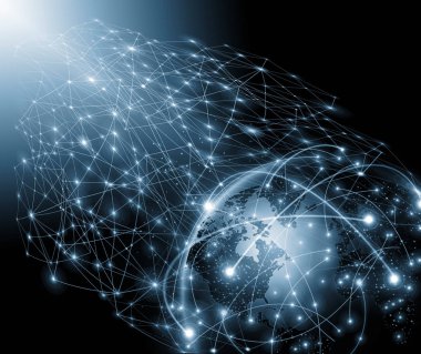 Dünyadan Uzaya. Kavram serisinden küresel iş dünyasının en iyi internet kavramı. Bu görüntünün elementleri NASA tarafından döşenmiştir. 3B illüstrasyon