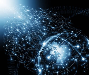 Dünyadan Uzaya. Kavram serisinden küresel iş dünyasının en iyi internet kavramı. Bu görüntünün elementleri NASA tarafından döşenmiştir. 3B illüstrasyon