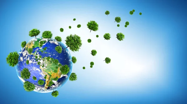 Ekologiczna koncepcja środowiska z uprawy drzew. Planeta Ziemia. Fizyczne kuli ziemi. Elementy tego obrazu dostarczone przez Nasa. ilustracja 3D — Zdjęcie stockowe