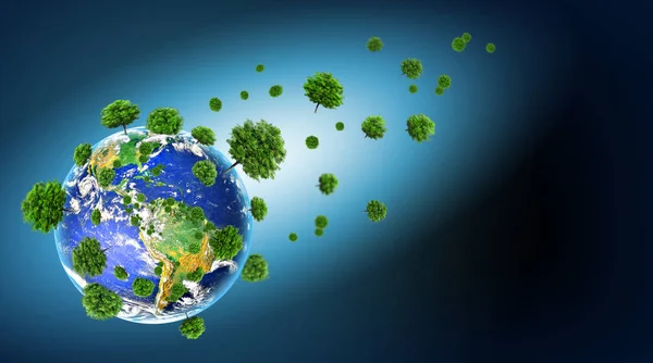 Ecological concept of the environment with the cultivation of trees . Planet Earth. Physical globe of the earth. Elements of this image furnished by NASA. 3D illustration — Stock Photo, Image