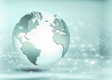 Global iş dünyasının en iyi internet kavramı. Küre, teknolojik arka planda parlayan çizgiler. Wi-Fi, ışınlar, semboller İnternet, 3 boyutlu illüstrasyon