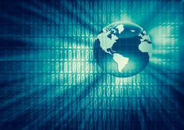 Global iş dünyasının en iyi internet kavramı. Küre, teknolojik arka planda parlayan çizgiler. Wi-Fi, ışınlar, semboller İnternet, 3 boyutlu illüstrasyon