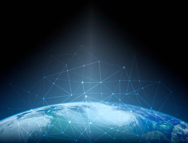 Dünyadan Uzaya. Kavram serisinden küresel iş dünyasının en iyi internet kavramı. Bu görüntünün elementleri NASA tarafından döşenmiştir. 3B illüstrasyon