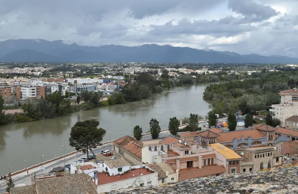 Ebro Nehrinin Tortosa Şehir Üstten Görünüm — Stok fotoğraf