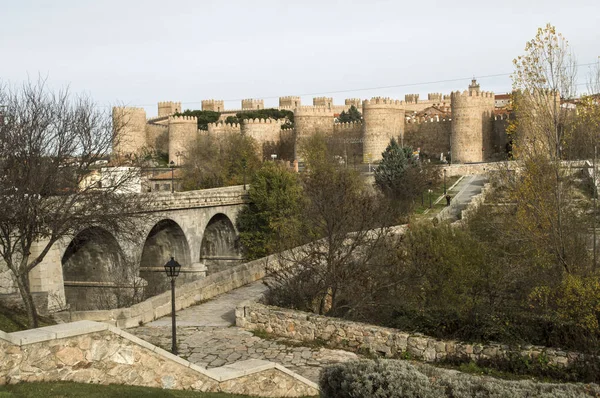 Vista Dalla Strada Dal Ponte Sulle Mura Avila — Foto Stock