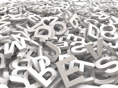 3d resimli beyaz büyük harfler beyaz bir arka plan üzerinde iç içe geçmiş bir yığını. Büyük typegraphy, eğitim, tasarım ve iş uygulamaları için.