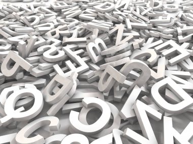 3d resimli beyaz büyük harfler beyaz bir arka plan üzerinde iç içe geçmiş bir yığını. Büyük typegraphy, eğitim, tasarım ve iş uygulamaları için.