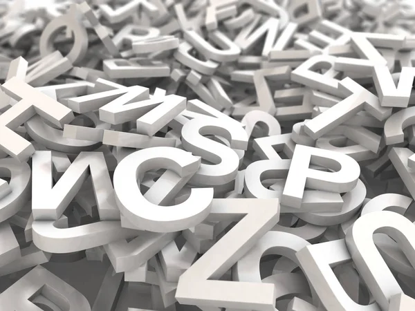 3d resimli beyaz büyük harfler beyaz bir arka plan üzerinde iç içe geçmiş bir yığını. Büyük typegraphy, eğitim, tasarım ve iş uygulamaları için.