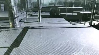 3d Rendered Sanal Yansıtıcı Geometrik Şehir Fly Through. İletişim, indsutrial, bilim kurgu veya vitual uygulamalar için idealdir. 14 saniye.