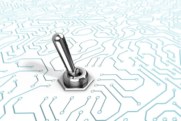 3d Resimli Krom Geçiş Anahtarı Bir Mavi Devre Kartı Geri