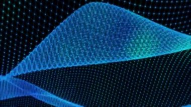 Birbirine bağlı nokta soyut bir 3d animasyonlu ızgara. Parçacık dalgalarının arka planı. 3d illüstrasyon. 4k