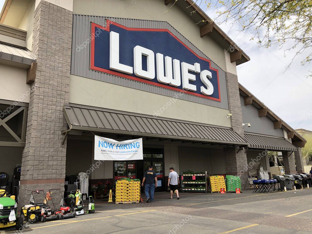 Lowe's Home Improvement Warehouse Exterior and the corporate logo on the outside of the store. Photo was taken in Gilbert Arizona.