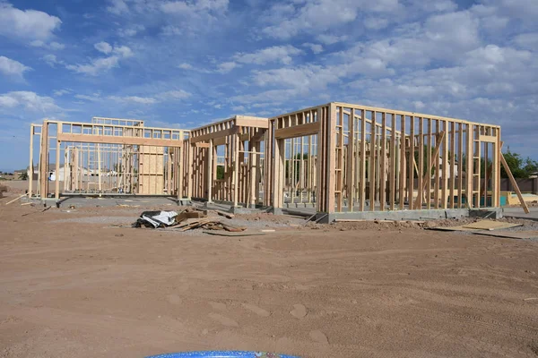 Enquadramento Uma Nova Casa Ser Construída Que Primeiro Passo Construção — Fotografia de Stock