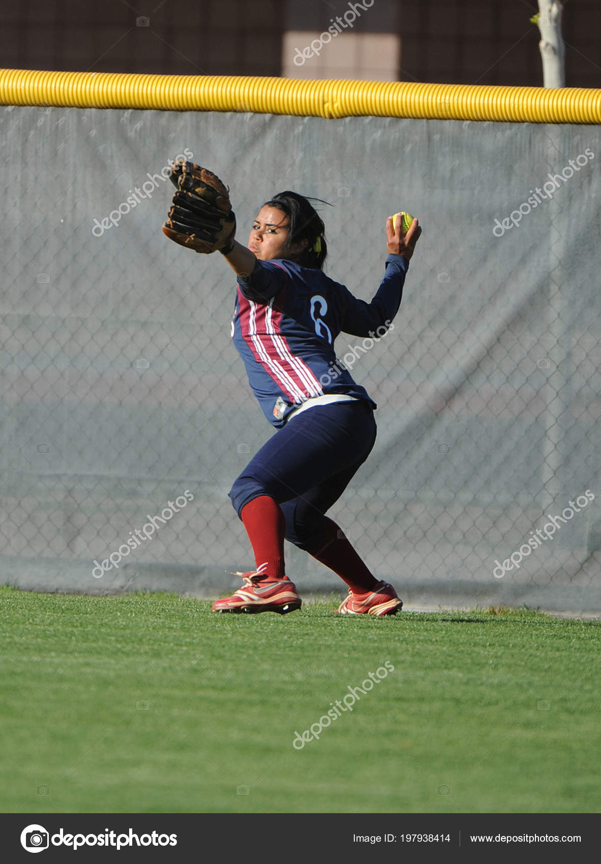 Girls High School Softball Game Action Being Played High School Stock