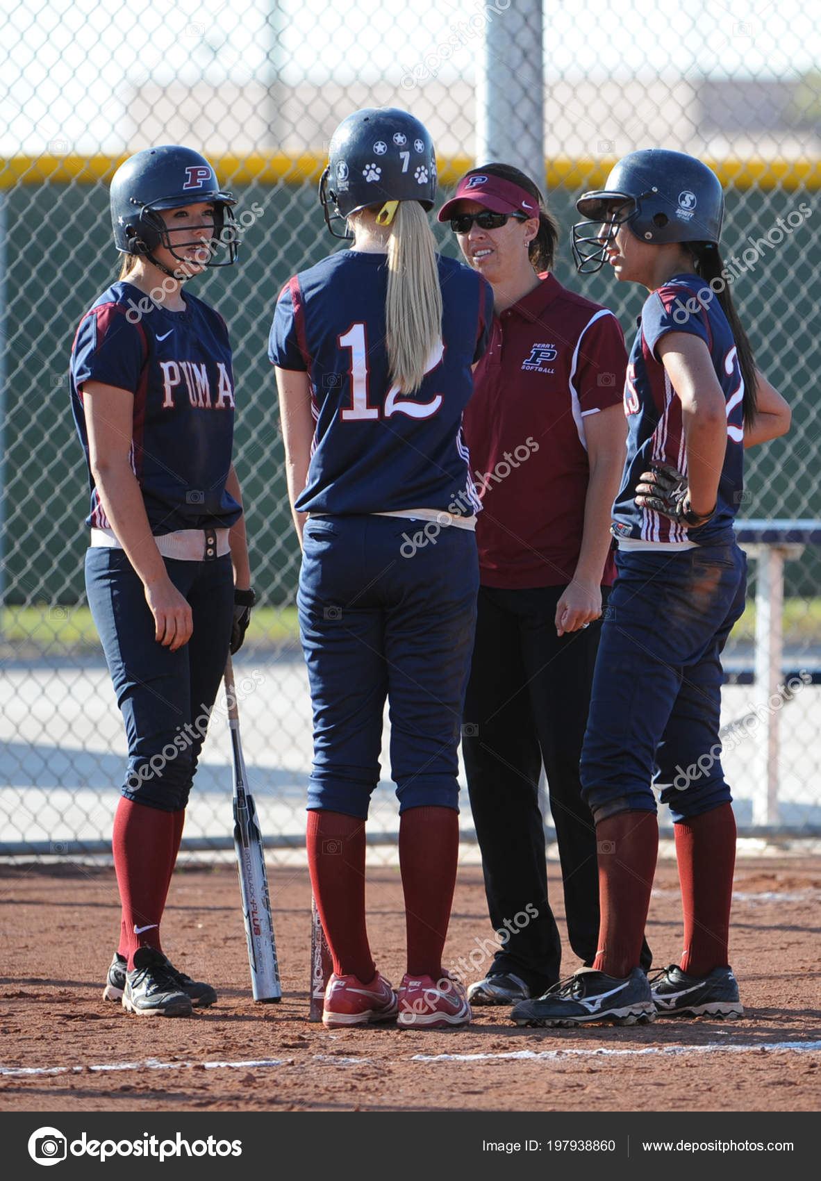 Girls High School Softball Game Action Being Played High School Stock