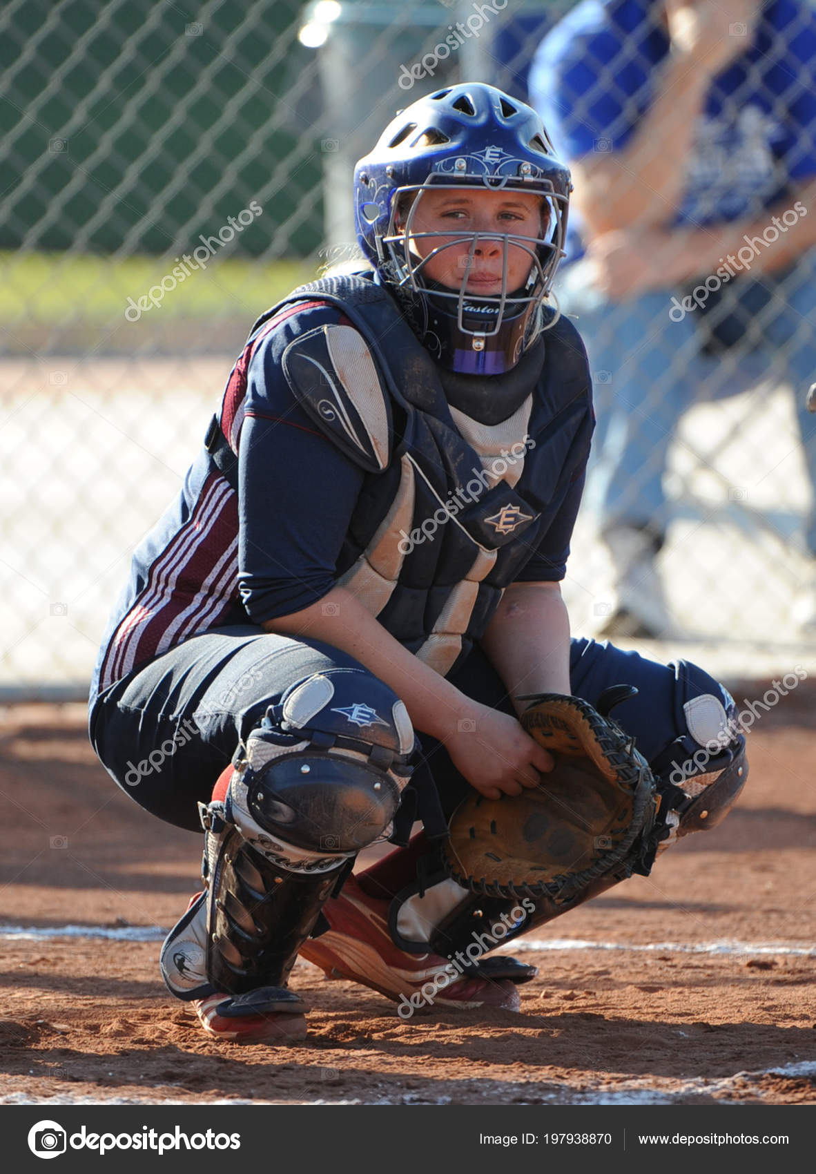 Girls High School Softball Game Action Being Played High School Stock