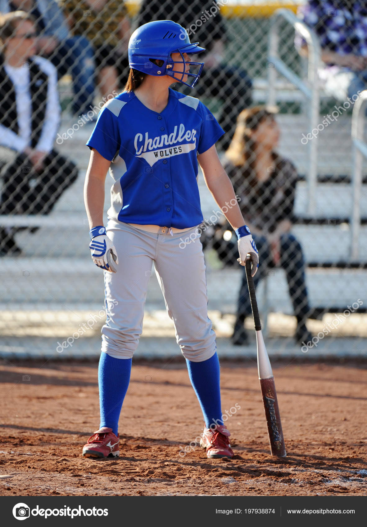 Girls High School Softball Game Action Being Played High School Stock