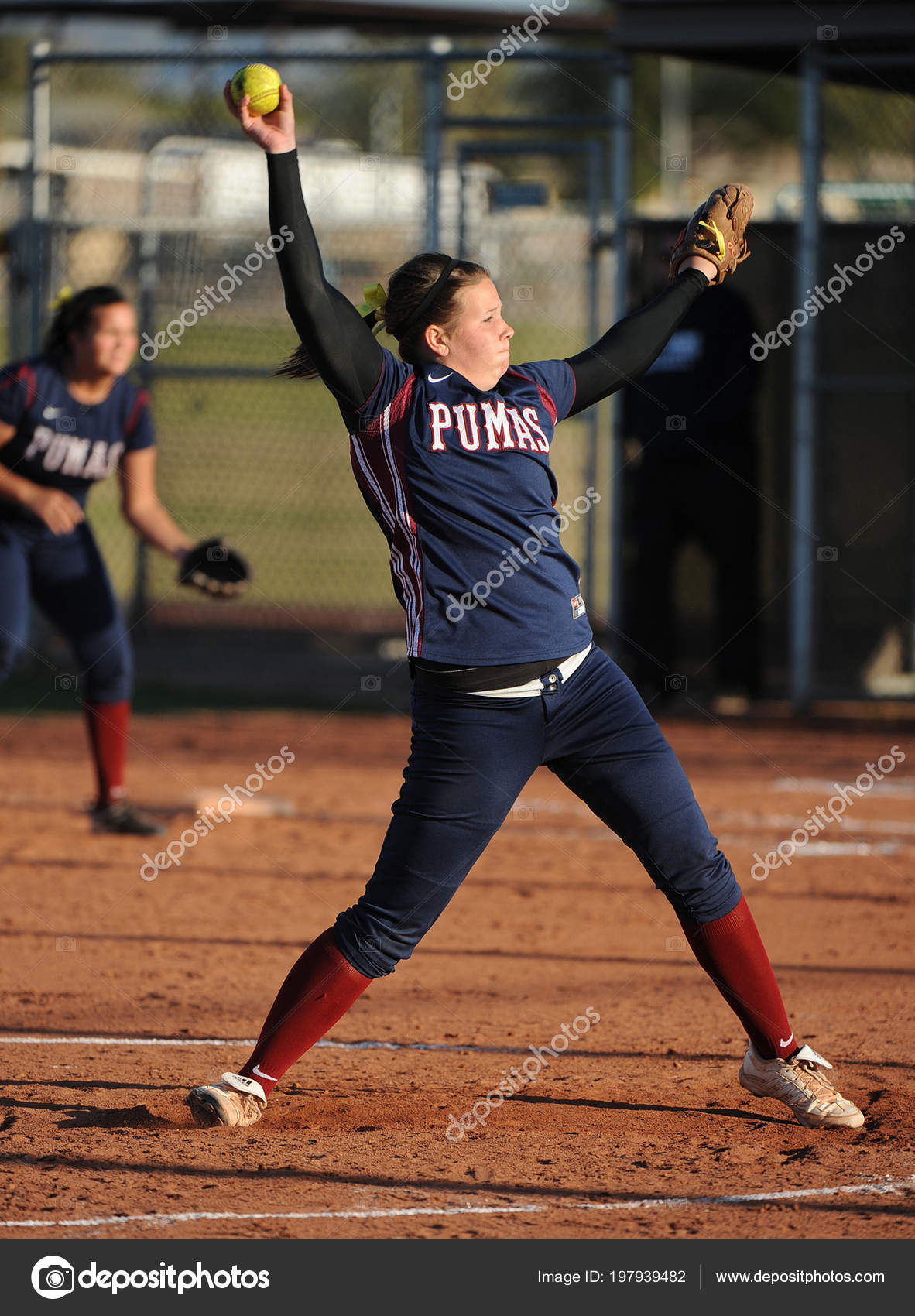 Girls High School Softball Game Action Being Played High School Stock