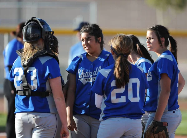 Girls High School Softball Game Action Being Played High School — Stock Photo, Image