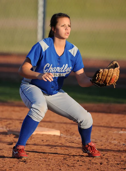 Lányok High School Softball Játék Akció Arizona Középiskolai Szinten Játszik — Stock Fotó