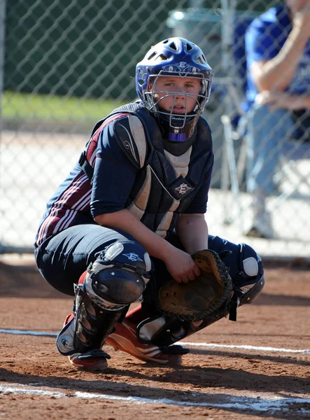 Girls High School Softball Game Action Being Played High School Stock Image