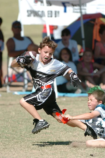 Bandiera Gioco Calcio Che Viene Giocato Azione Gioco Bambini Divertirsi — Foto Stock