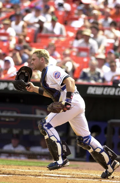 Mike Piazza Hall Fame Catcher Para New York Mets Ação — Fotografia de Stock